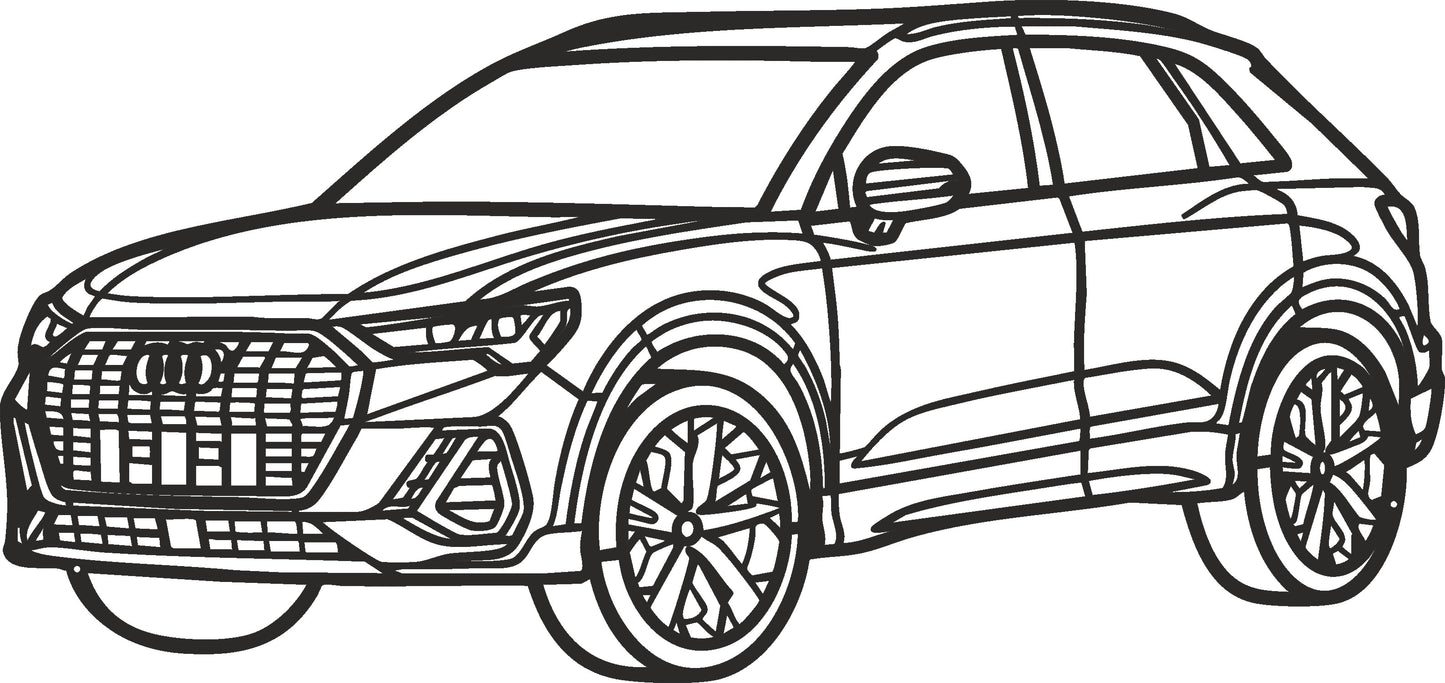 Q3 - Metallsilhouette - Auto Wanddeko für Garage & Wohnzimmer - pulverbeschichtet