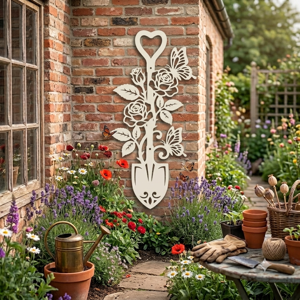 Metall Wanddeko Spaten_2 – Edles Wandbild für Garten, Terrasse & Balkon, Pulverbeschichtet