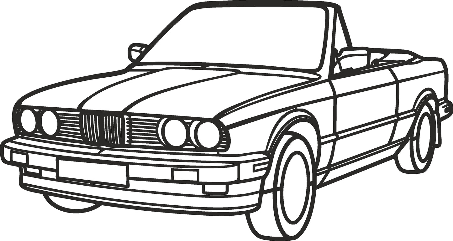 E30 Cabrio - Metallsilhouette - Auto Wanddeko für Garage & Wohnzimmer - pulverbeschichtet