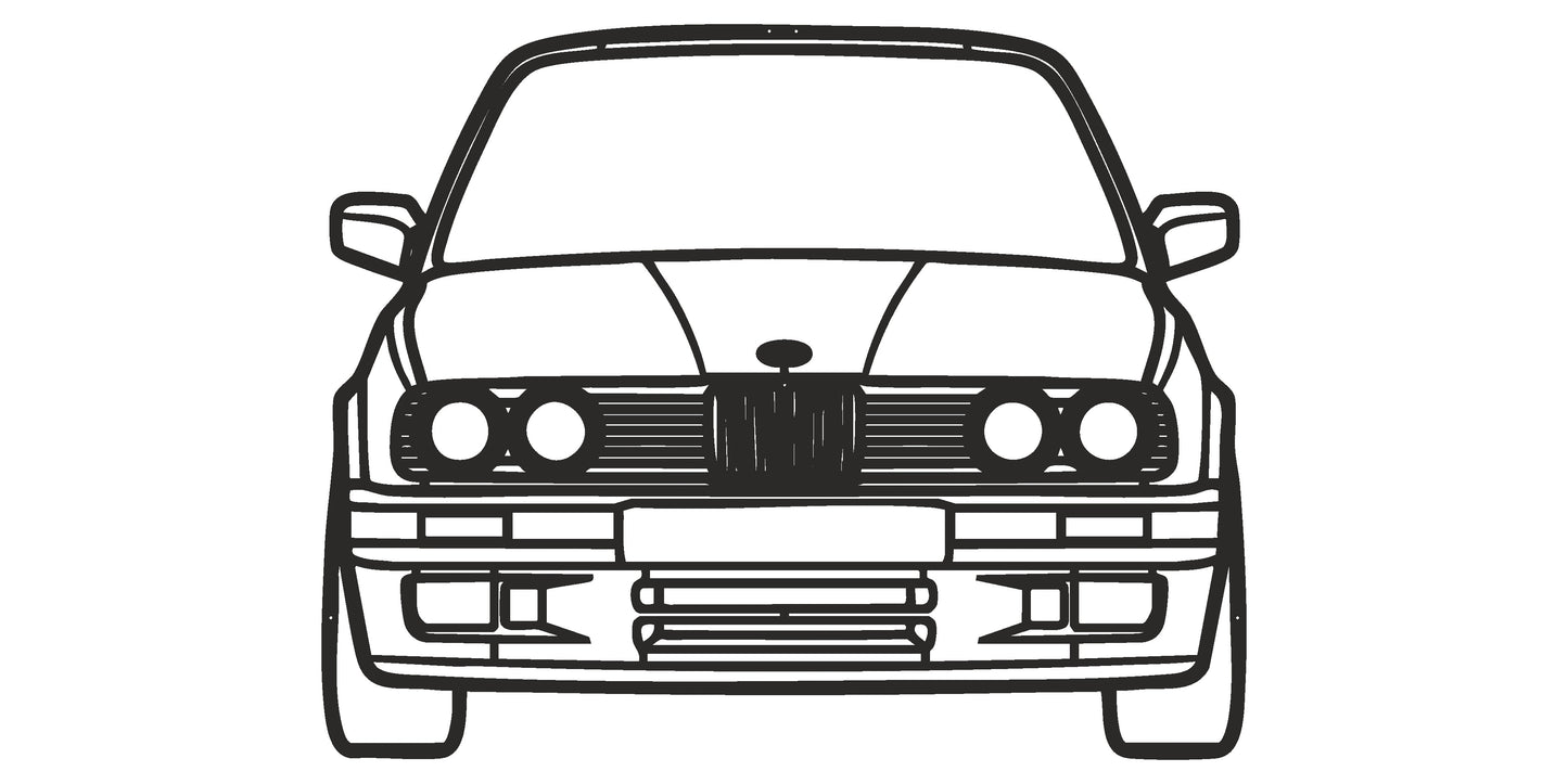 E30 Front - Metallsilhouette - Auto Wanddeko für Garage & Wohnzimmer - pulverbeschichtet
