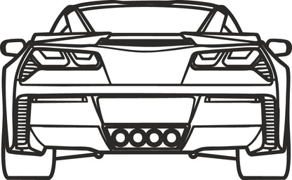 Corvette Heck - Metallsilhouette - Auto Wanddeko für Garage & Wohnzimmer - pulverbeschichtet