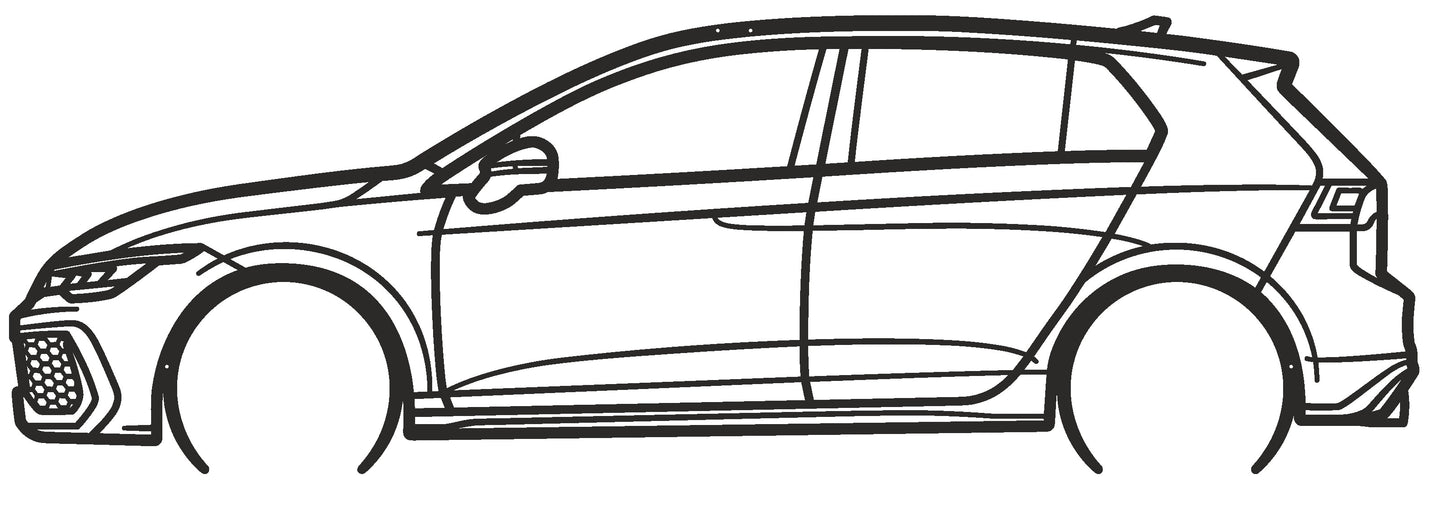 Golf GTI (2025) - Metallsilhouette - Auto Wanddeko für Garage & Wohnzimmer - pulverbeschichtet