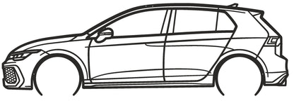 Golf GTI (2025) - Metallsilhouette - Auto Wanddeko für Garage & Wohnzimmer - pulverbeschichtet