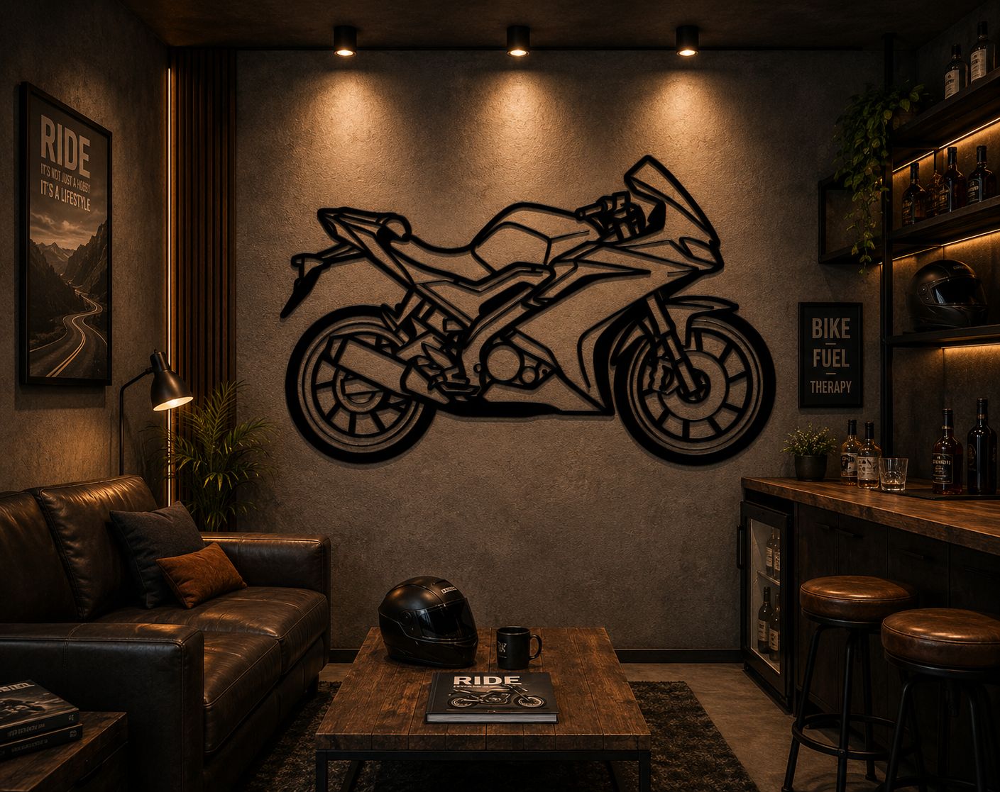 675 - Metallsilhouette - Motorrad Wanddeko für Garage & Wohnzimmer - pulverbeschichtet
