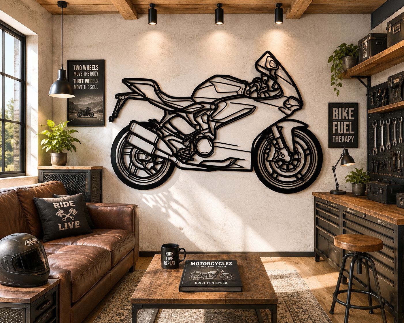 959 - Metallsilhouette - Motorrad Wanddeko für Garage & Wohnzimmer - pulverbeschichtet