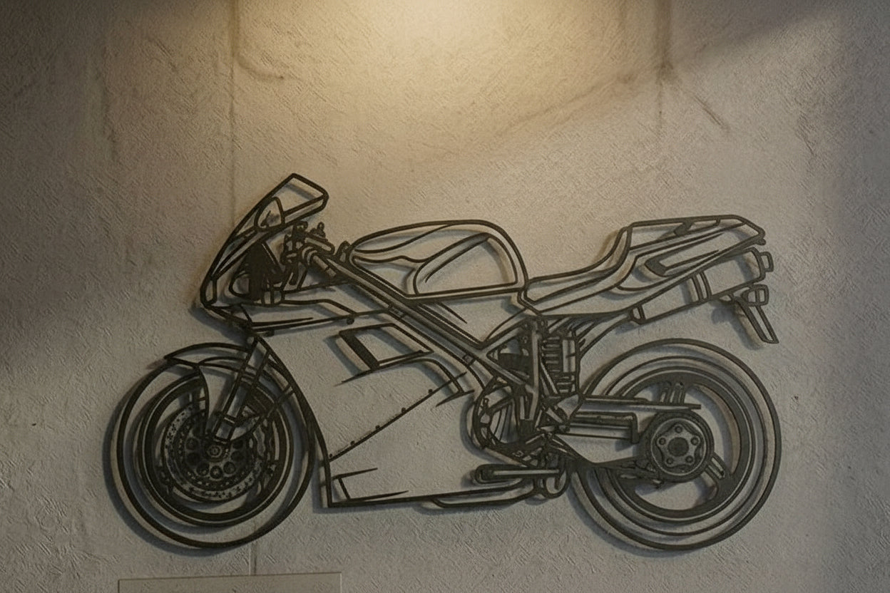 916SPS - Metallsilhouette - Motorrad Wanddeko für Garage & Wohnzimmer - pulverbeschichtet