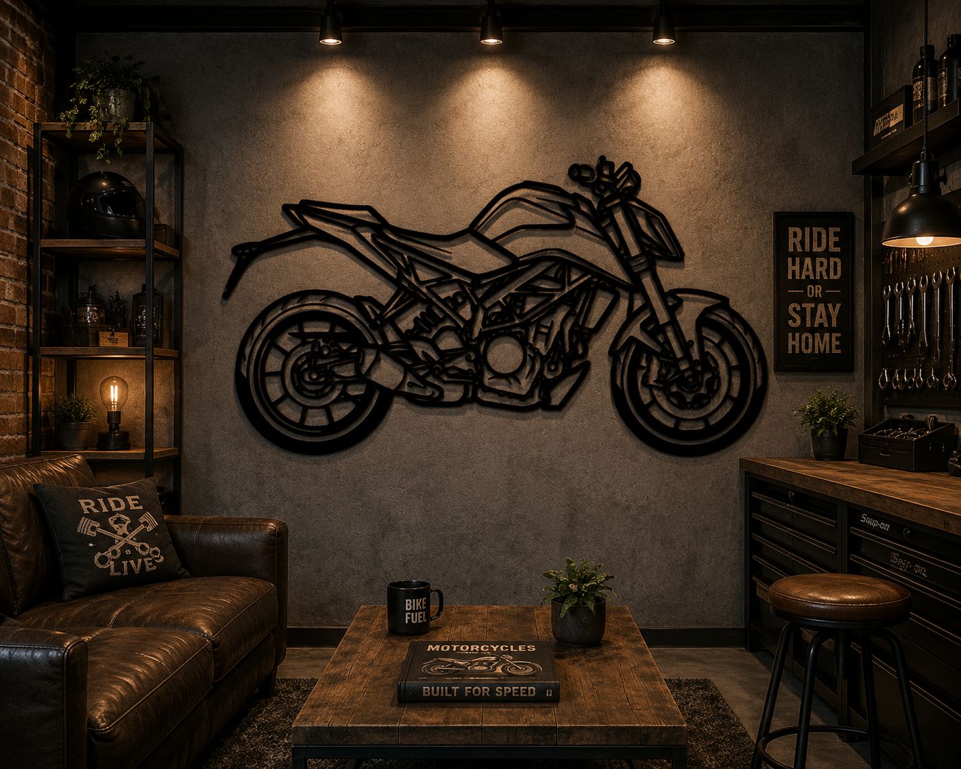 Duke 350 - Metallsilhouette - Motorrad Wanddeko für Garage & Wohnzimmer - pulverbeschichtet