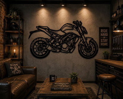 Duke 350 - Metallsilhouette - Motorrad Wanddeko für Garage & Wohnzimmer - pulverbeschichtet