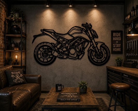Duke 350 - Metallsilhouette - Motorrad Wanddeko für Garage & Wohnzimmer - pulverbeschichtet