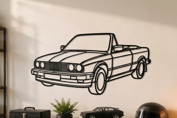 E30 Cabrio - Metallsilhouette - Auto Wanddeko für Garage & Wohnzimmer - pulverbeschichtet