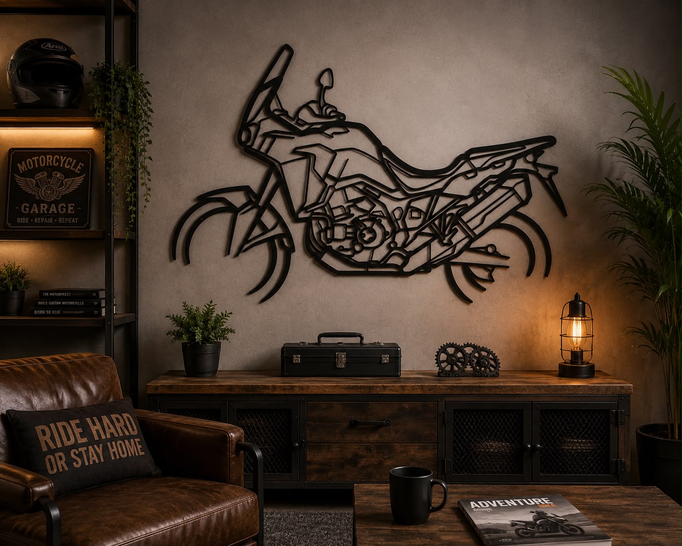 Africa Twin - Metallsilhouette - Motorrad Wanddeko für Garage & Wohnzimmer - pulverbeschichtet