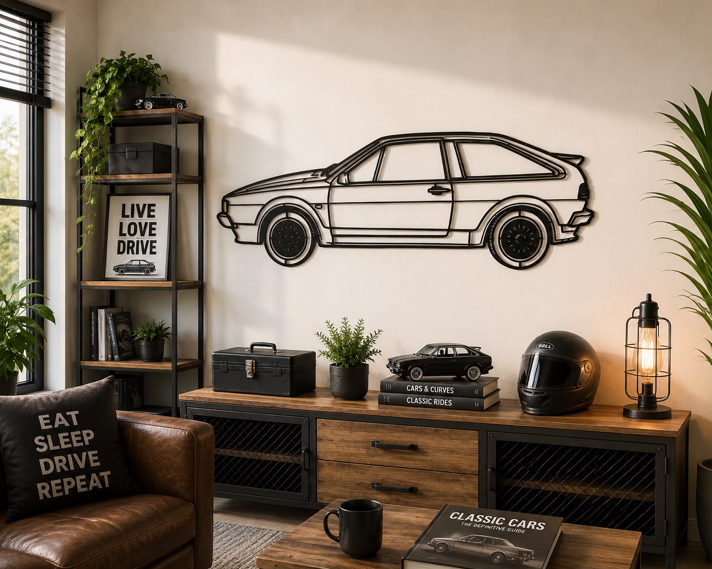 Scirocco 2 - Metallsilhouette - Auto Wanddeko für Garage & Wohnzimmer - pulverbeschichtet