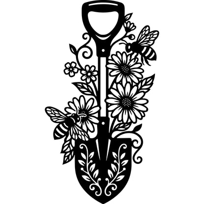 Metall Wanddeko Spaten_3 – Edles Wandbild für Garten, Terrasse & Balkon, Pulverbeschichtet