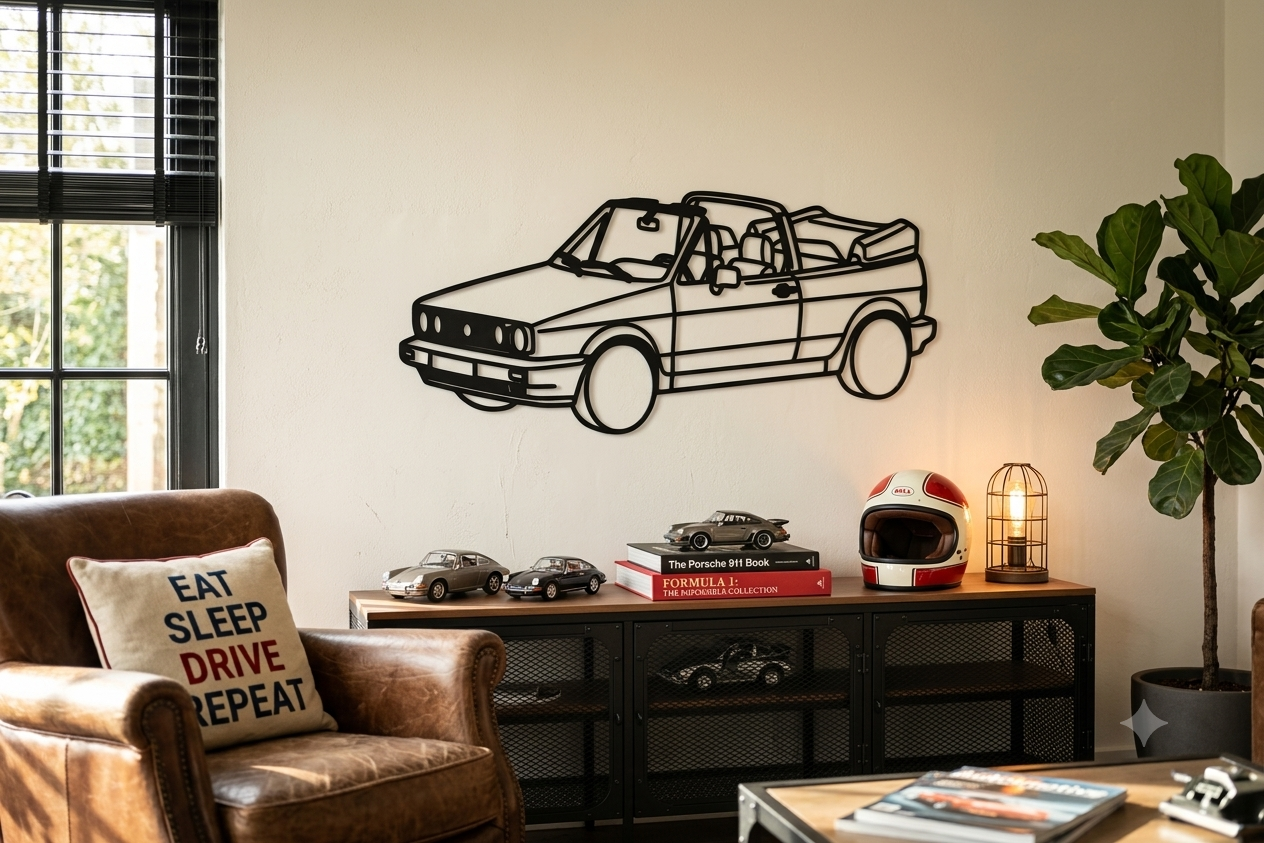 Golf 1 Cabrio - Metallsilhouette - Auto Wanddeko für Garage & Wohnzimmer - pulverbeschichtet
