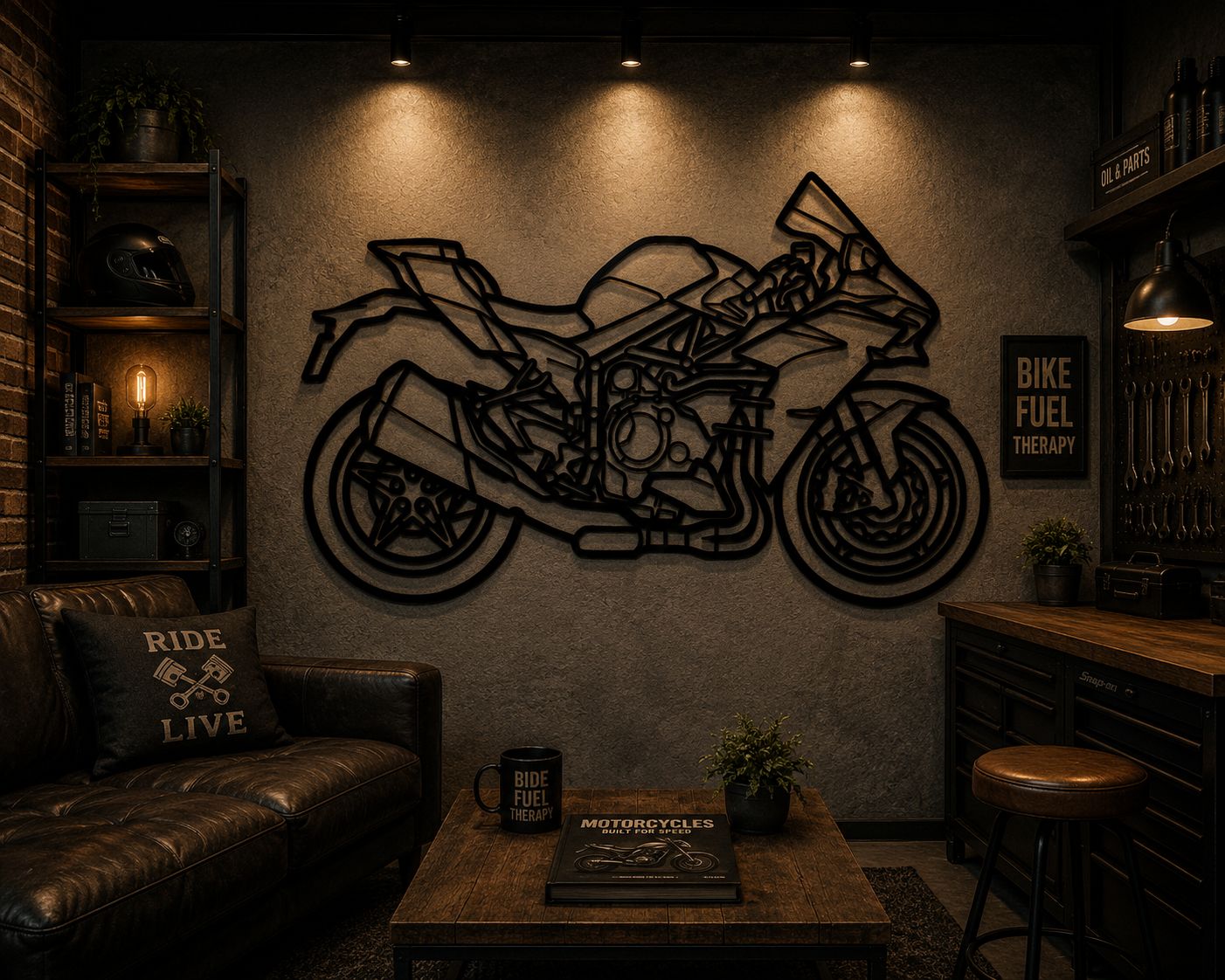 H2 - Metallsilhouette - Motorrad Wanddeko für Garage & Wohnzimmer - pulverbeschichtet