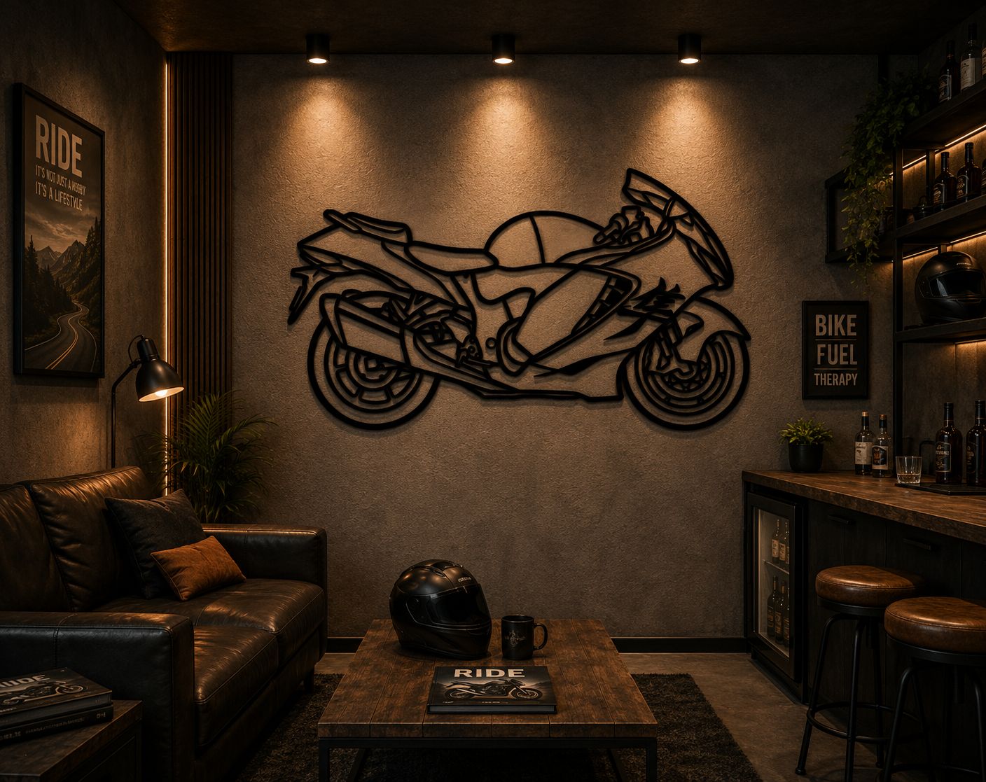 Hayabusa - Metallsilhouette - Motorrad Wanddeko für Garage & Wohnzimmer - pulverbeschichtet