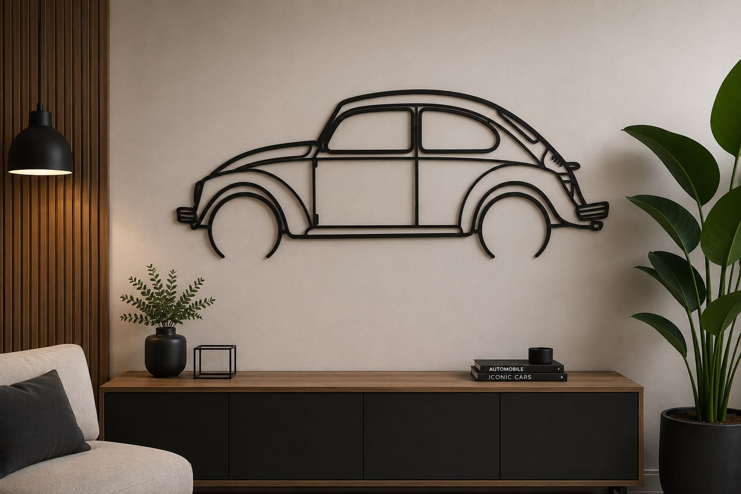 Käfer - Metallsilhouette - Auto Wanddeko für Garage & Wohnzimmer - pulverbeschichtet