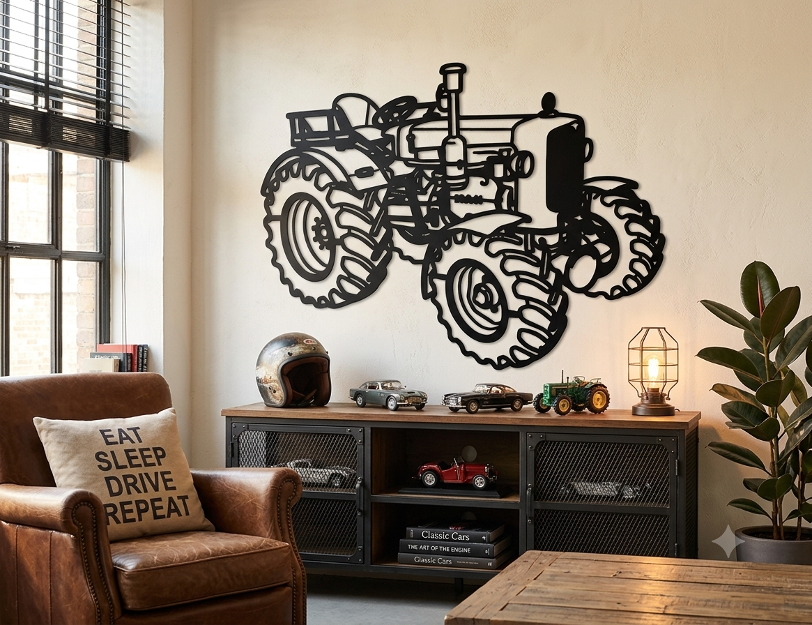 Oldtimer Traktor - Metallsilhouette - Traktor Wanddeko für Garage & Wohnzimmer - pulverbeschichtet