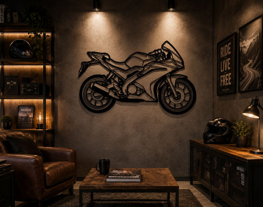 R15 - Metallsilhouette - Motorrad Wanddeko für Garage & Wohnzimmer - pulverbeschichtet