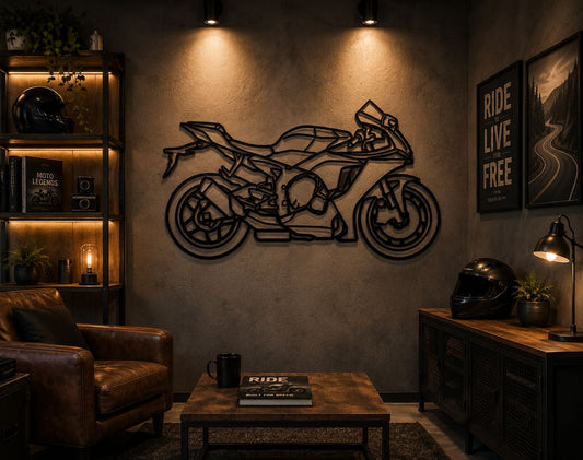 R1 - Metallsilhouette - Motorrad Wanddeko für Garage & Wohnzimmer - pulverbeschichtet