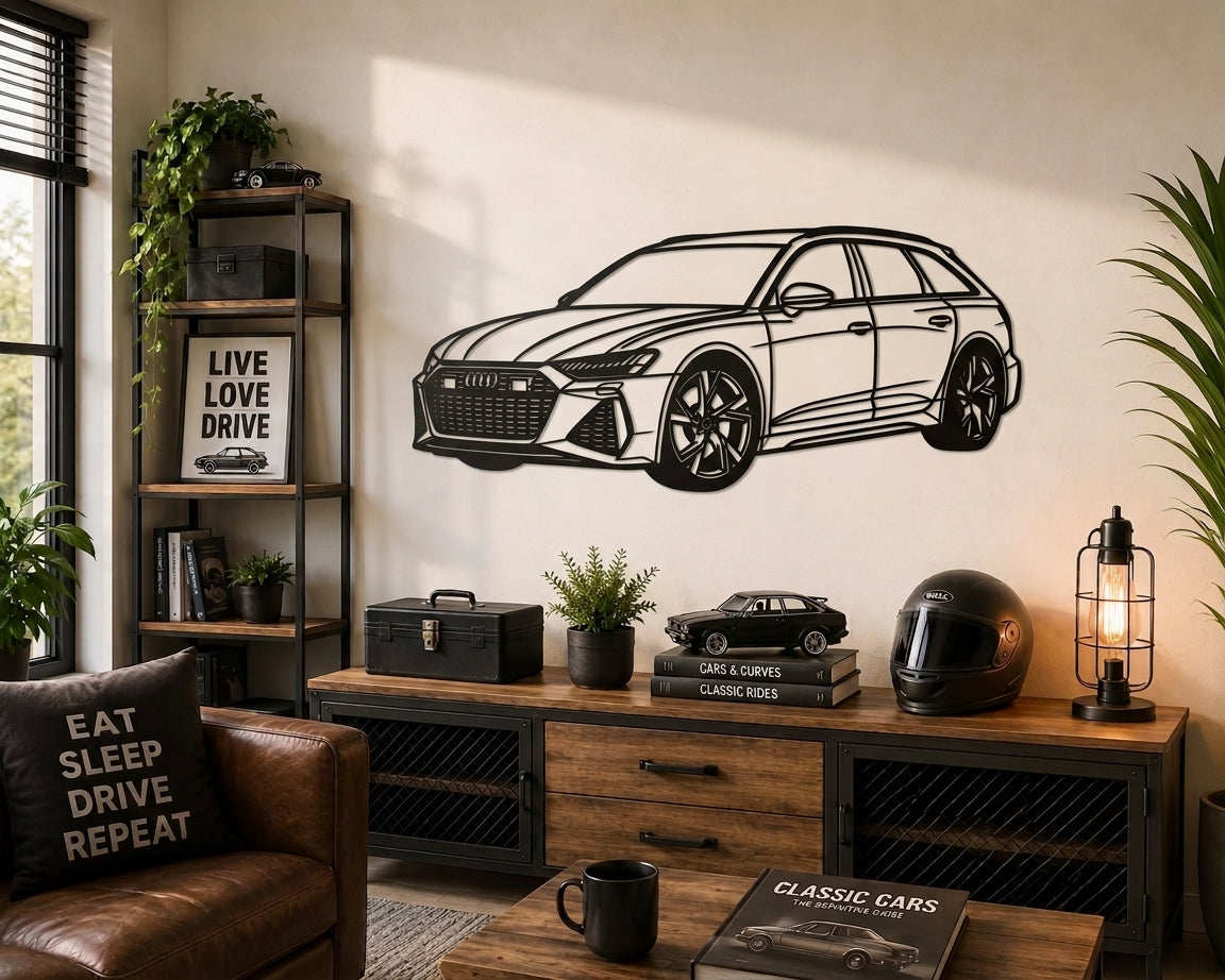 RS6 - Metallsilhouette - Auto Wanddeko für Garage & Wohnzimmer - pulverbeschichtet