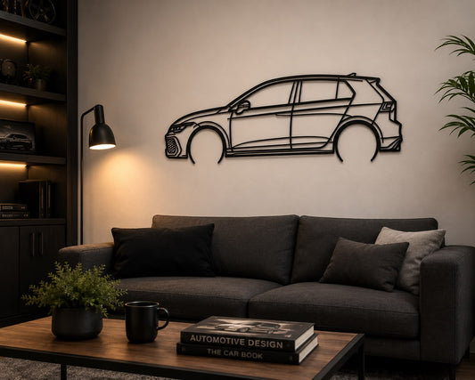Golf GTI (2025) - Metallsilhouette - Auto Wanddeko für Garage & Wohnzimmer - pulverbeschichtet