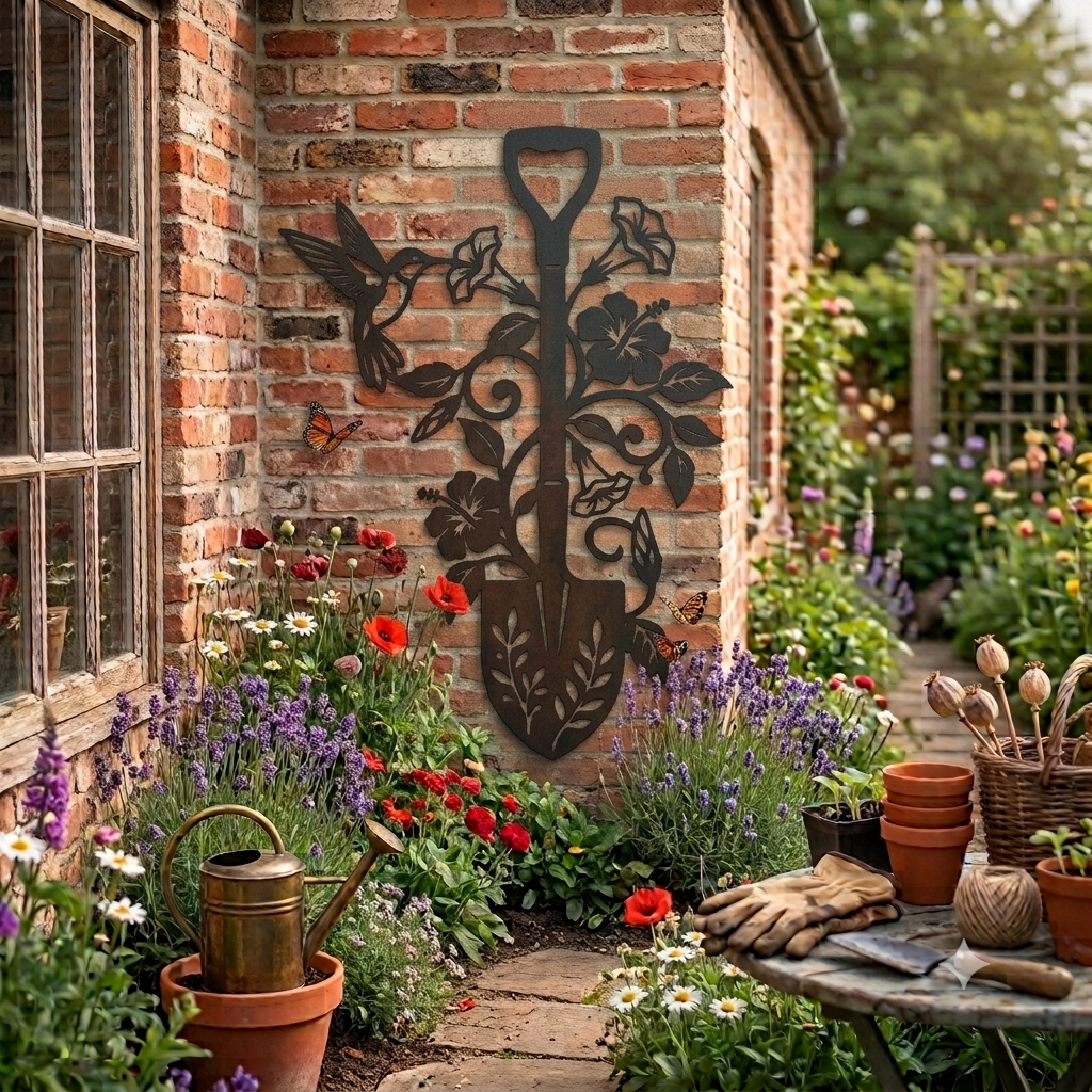 Metall Wanddeko Spaten_4 – Edles Wandbild für Garten, Terrasse & Balkon, Pulverbeschichtet