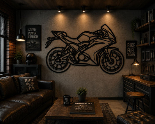 V4 - Metallsilhouette - Motorrad Wanddeko für Garage & Wohnzimmer - pulverbeschichtet