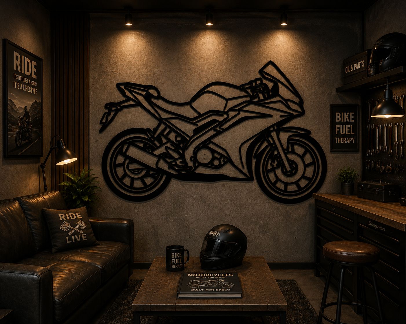 ZX6R - Metallsilhouette - Motorrad Wanddeko für Garage & Wohnzimmer - pulverbeschichtet