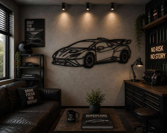 Huracan - Metallsilhouette - Auto Wanddeko für Garage & Wohnzimmer - pulverbeschichtet