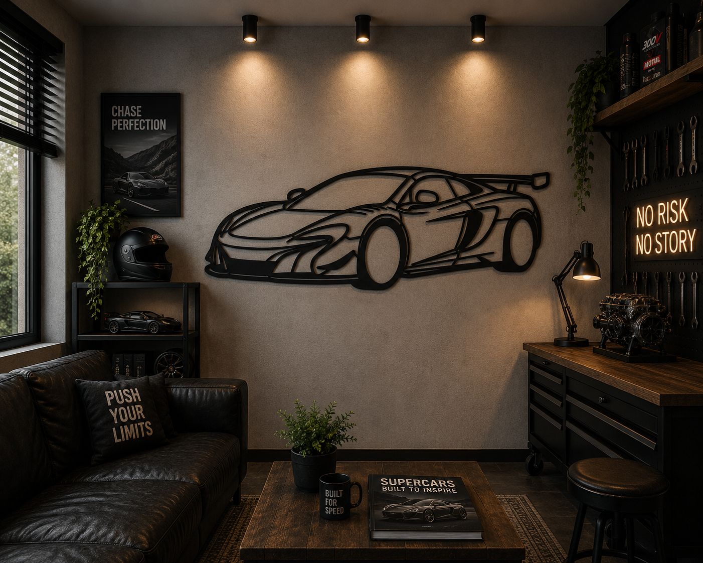 650S ML - Metallsilhouette - Auto Wanddeko für Garage & Wohnzimmer - pulverbeschichtet
