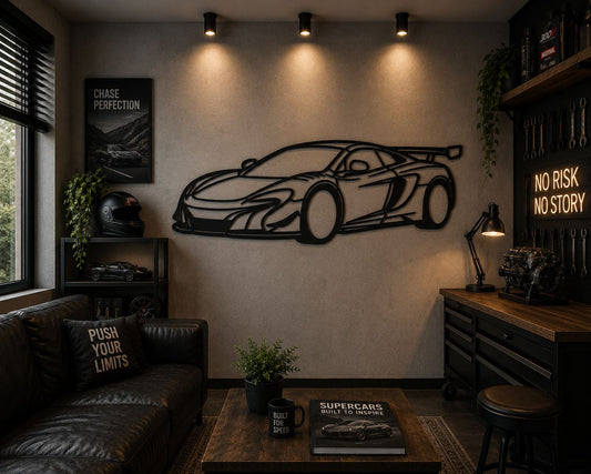 650S ML - Metallsilhouette - Auto Wanddeko für Garage & Wohnzimmer - pulverbeschichtet