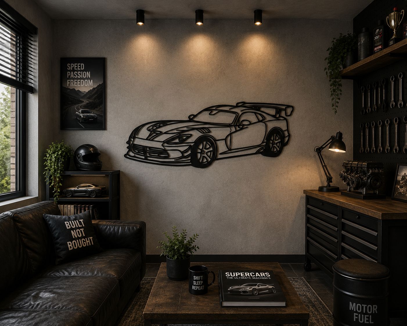 Viper - Metallsilhouette - Auto Wanddeko für Garage & Wohnzimmer - pulverbeschichtet
