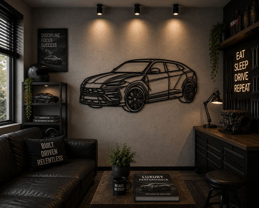 Urus - Metallsilhouette - Auto Wanddeko für Garage & Wohnzimmer - pulverbeschichtet