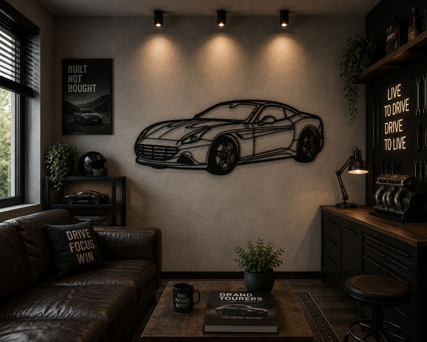 California - Metallsilhouette - Auto Wanddeko für Garage & Wohnzimmer - pulverbeschichtet