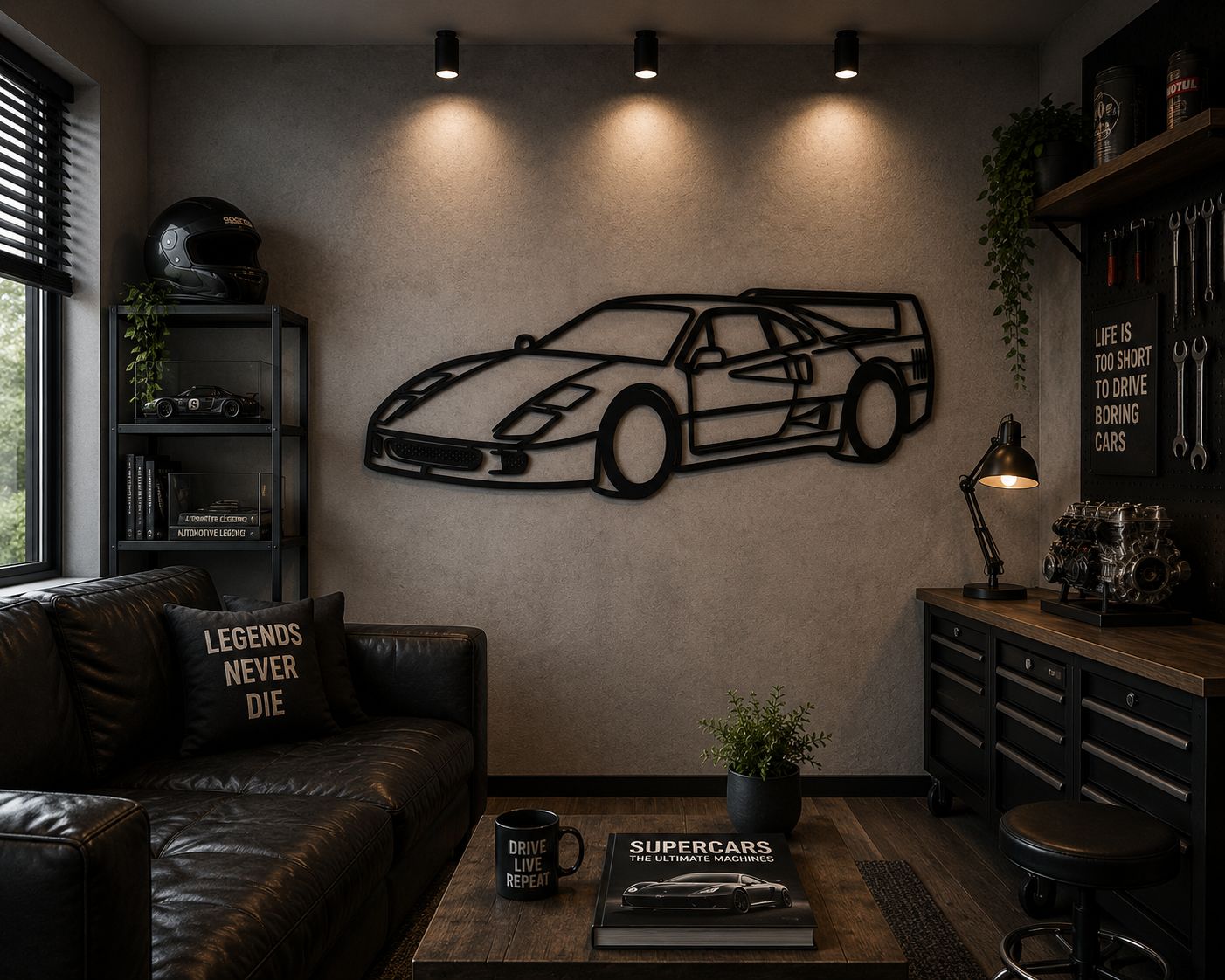 F 40 - Metallsilhouette - Auto Wanddeko für Garage & Wohnzimmer - pulverbeschichtet