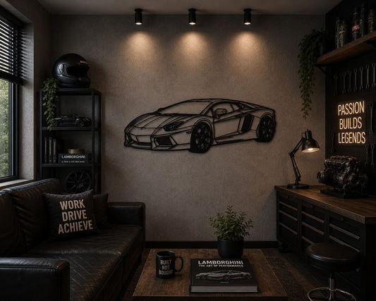 Aventador - Metallsilhouette - Auto Wanddeko für Garage & Wohnzimmer - pulverbeschichtet
