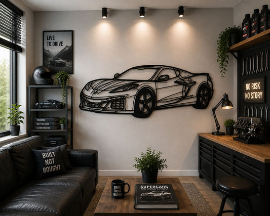 Corvette Z06 - Metallsilhouette - Auto Wanddeko für Garage & Wohnzimmer - pulverbeschichtet
