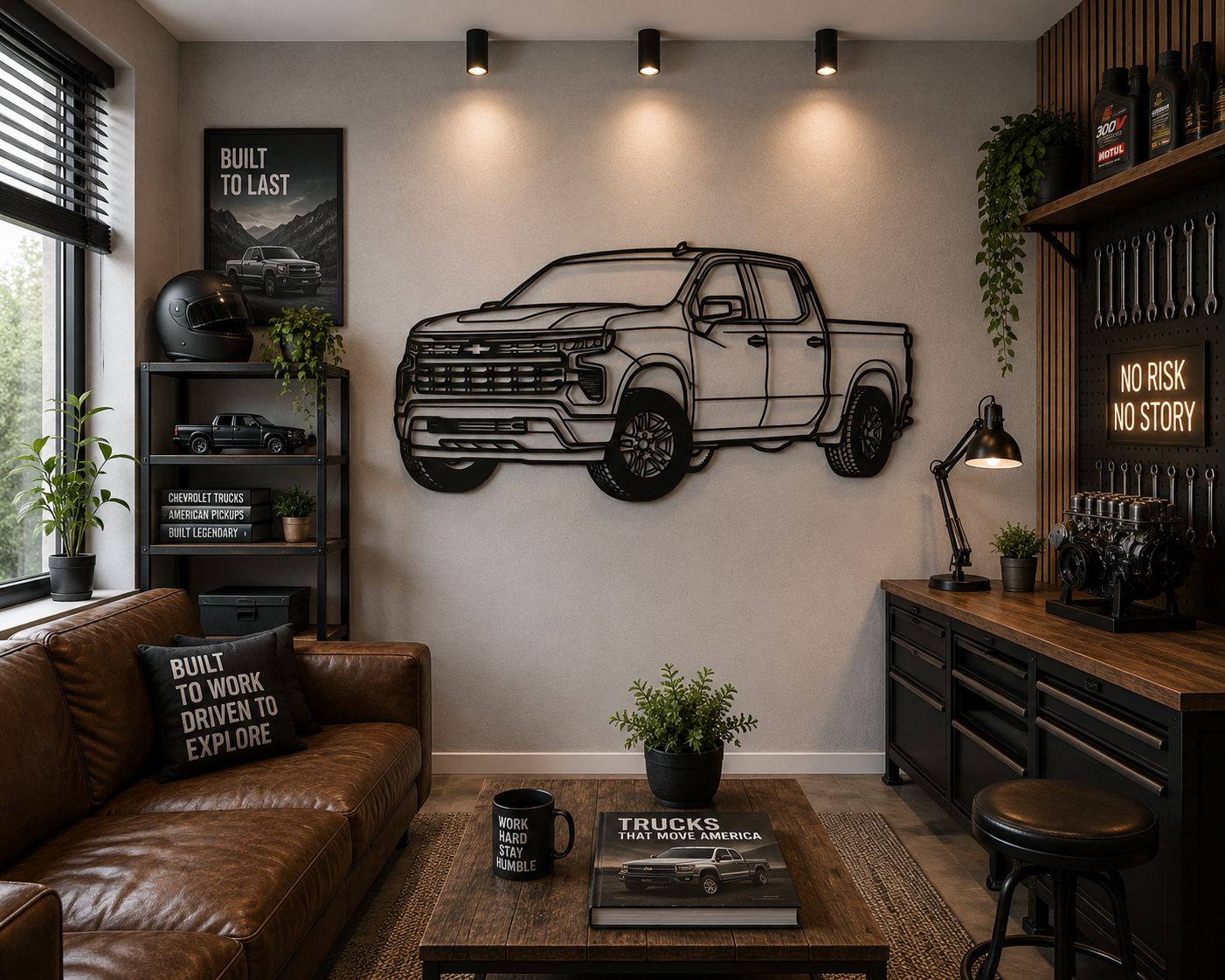 Silverado - Metallsilhouette - Auto Wanddeko für Garage & Wohnzimmer - pulverbeschichtet
