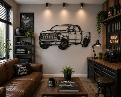 Silverado - Metallsilhouette - Auto Wanddeko für Garage & Wohnzimmer - pulverbeschichtet