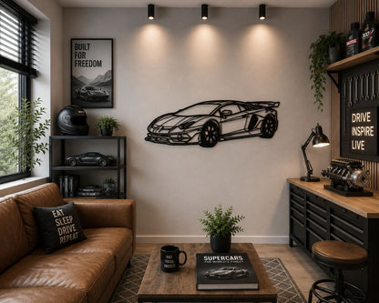 Aventador SVJ - Metallsilhouette - Auto Wanddeko für Garage & Wohnzimmer - pulverbeschichtet