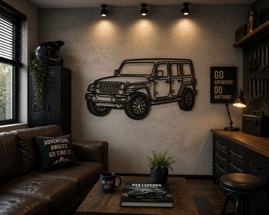 Wrangler - Metallsilhouette - Auto Wanddeko für Garage & Wohnzimmer - pulverbeschichtet