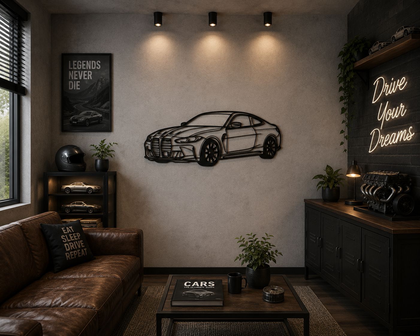 M3 - Metallsilhouette - Auto Wanddeko für Garage & Wohnzimmer - pulverbeschichtet